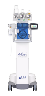 Front view of the contrast media injector Max 3 of the company ulrich medical | © ulrich medical. All rights reserved. Use, reproduction or transfer without express authorization is not permitted.