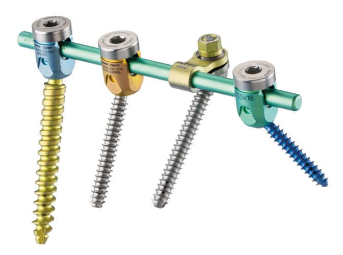 Overview picture of the dorsal rod-screw-system neon³ from ulrich medical | © ulrich medical. All rights reserved. Use, reproduction or transfer without express authorization is not permitted.