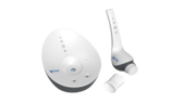 Product view of the Contrast Booster patient unit, the charging unit and the disposable mouthpiece from ulrich medical. | © ulrich medical. All rights reserved. Use, reproduction or transfer without express authorization is not permitted.
