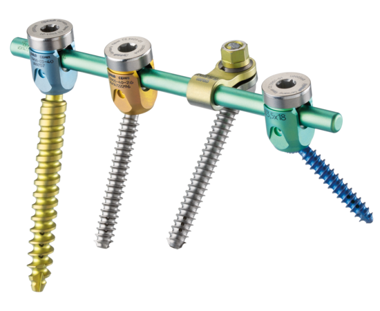 Overview picture of the dorsal rod-screw-system neon³ from ulrich medical | © ulrich medical. All rights reserved. Use, reproduction or transfer without express authorization is not permitted.