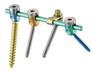 Übersichtsbild des dorsalen Stab-Schrauben-Systems neon³ der Firma ulrich medical | © 2025 ulrich medical. Alle Rechte vorbehalten. Die Verwendung, Vervielfältigung oder Weitergabe ohne ausdrückliche Genehmigung ist nicht gestattet.