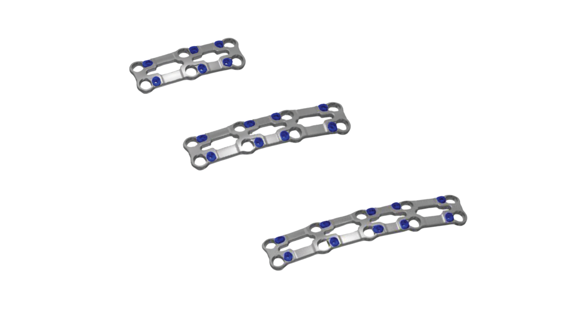 Representación de las placas estándar de 2, 3 y 4 niveles del sistema de placa cervical Artus de ulrich medical. | © Ulrich Medical. Todos los derechos reservados. Queda prohibido el uso, la reproducción o la distribución sin autorización expresa.