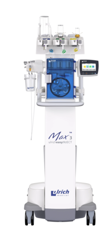 Front view of the contrast media injector Max 3 of the company ulrich medical | © ulrich medical. All rights reserved. Use, reproduction or transfer without express authorization is not permitted.