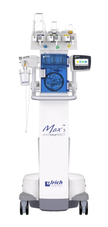 Front view of the contrast media injector Max 3 of the company ulrich medical | © ulrich medical. All rights reserved. Use, reproduction or transfer without express authorization is not permitted.