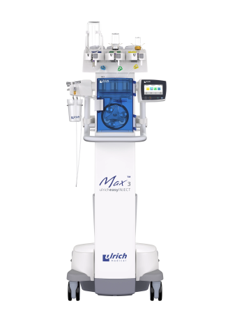 Vue de face de l'injecteur de produit de contraste Max 3 de la société ulrich medical | © ulrich medical. Tous droits réservés. L'utilisation, la reproduction ou la transmission sans autorisation expresse est interdite.