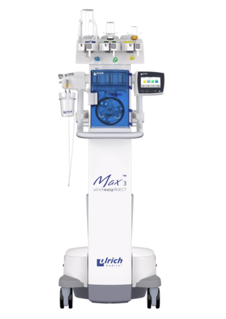 Front view of the contrast media injector Max 3 of the company ulrich medical | © ulrich medical. All rights reserved. Use, reproduction or transfer without express authorization is not permitted.