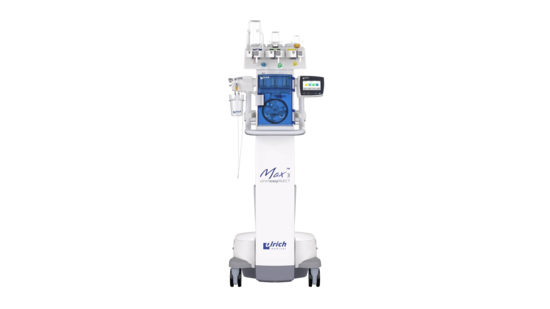 Vue de face de l'injecteur de produit de contraste Max 3 de la société ulrich medical | © ulrich medical. Tous droits réservés. L'utilisation, la reproduction ou la transmission sans autorisation expresse est interdite.